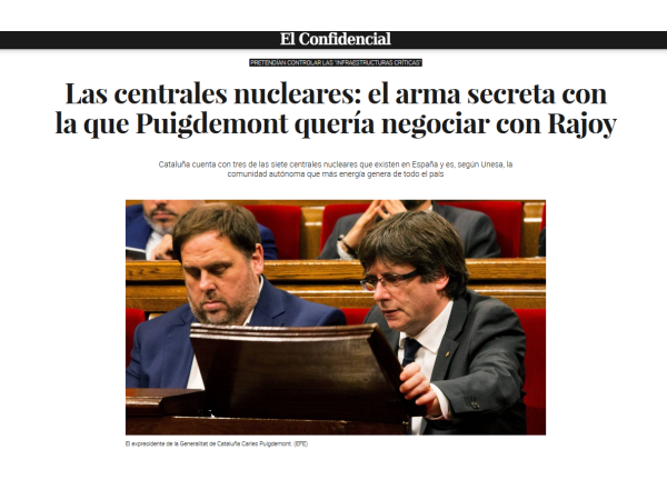 El confidencial – Las centrales nucleares: el arma secreta con la que Puigdemont quería negociar con Rajoy - Ingebau